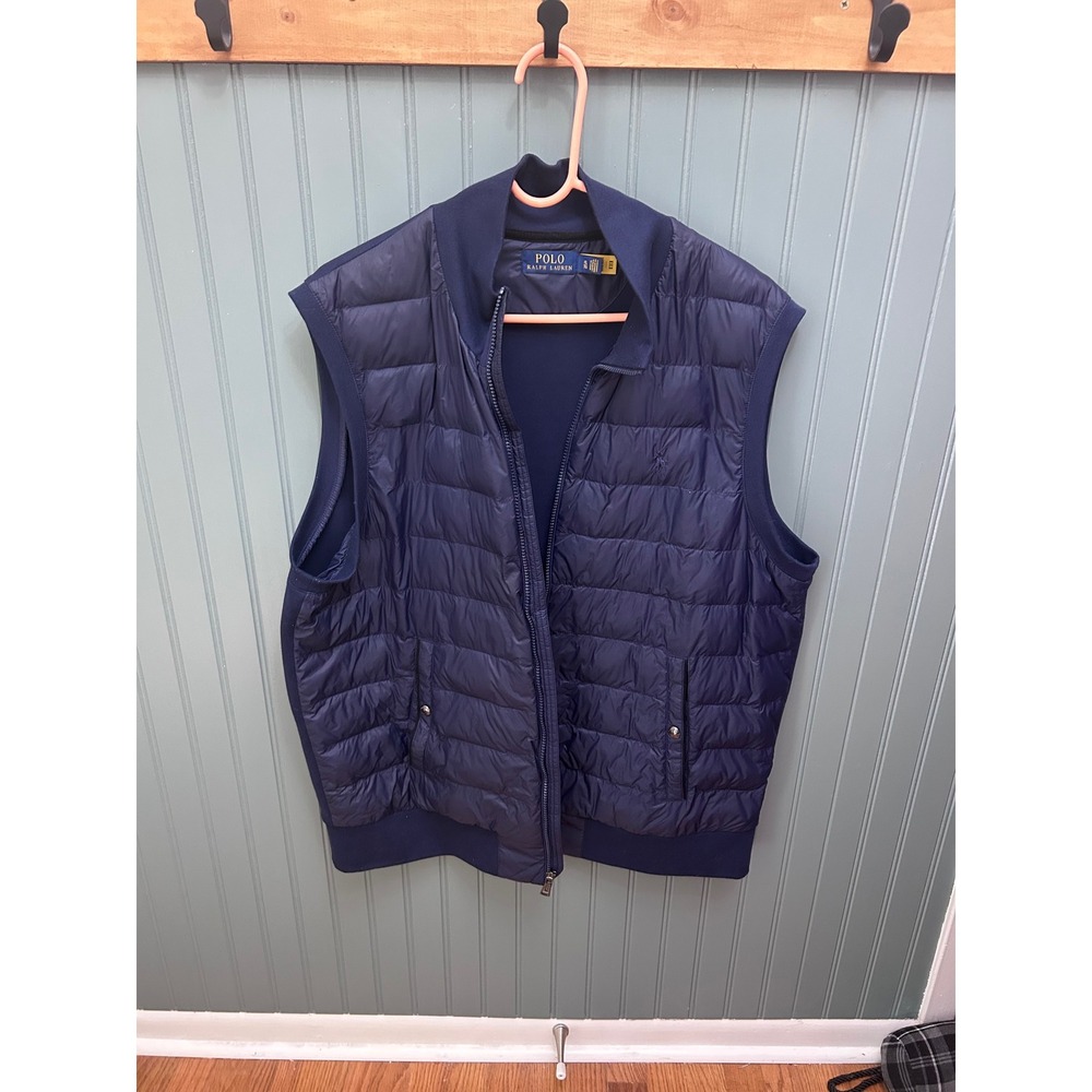 Polo Ralph Lauren Mens Navy Blue Hybrid Quilted Puffer Vest XL Full Zip Knit